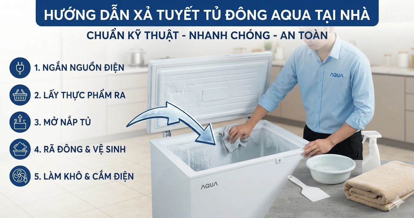 Hướng dẫn các bước xả tuyết tủ đông AQUA tại nhà chuẩn kỹ thuật